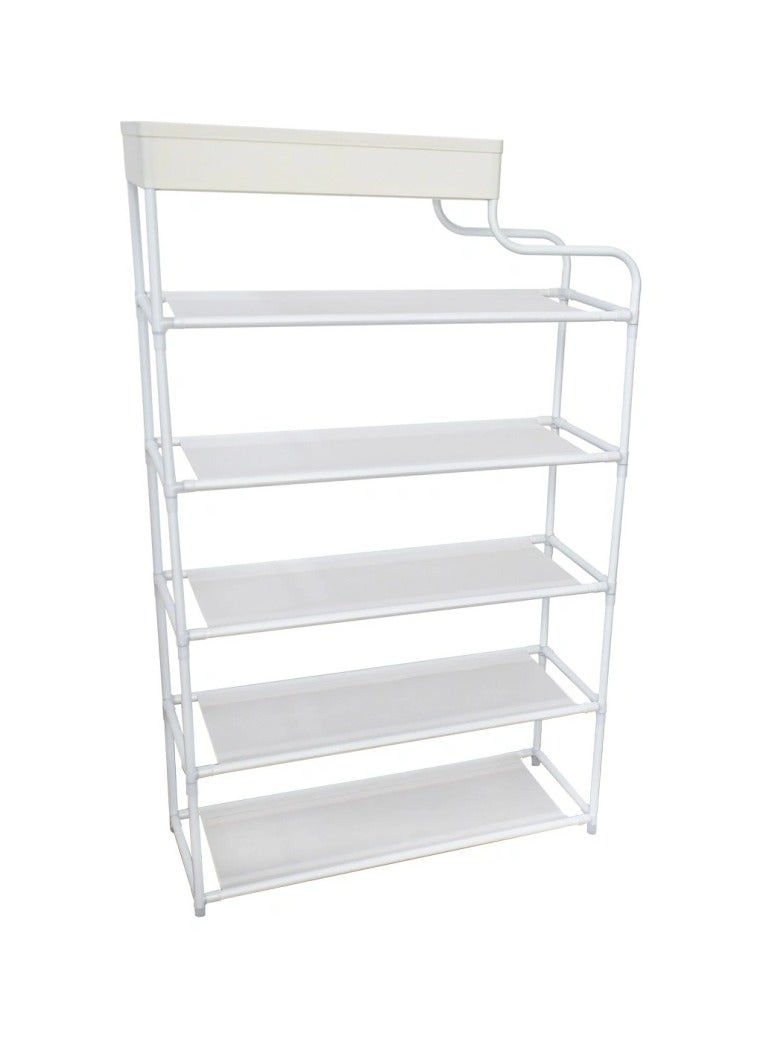 BLOOMING TIME 6-Tier Shoe Rack Metal Shoe Organizer with 4 Fabric Shelves and Top Storage Basket Sturdy Durable Shoe Shelf for Closet Entryway Balcony Bedroom - Image 4