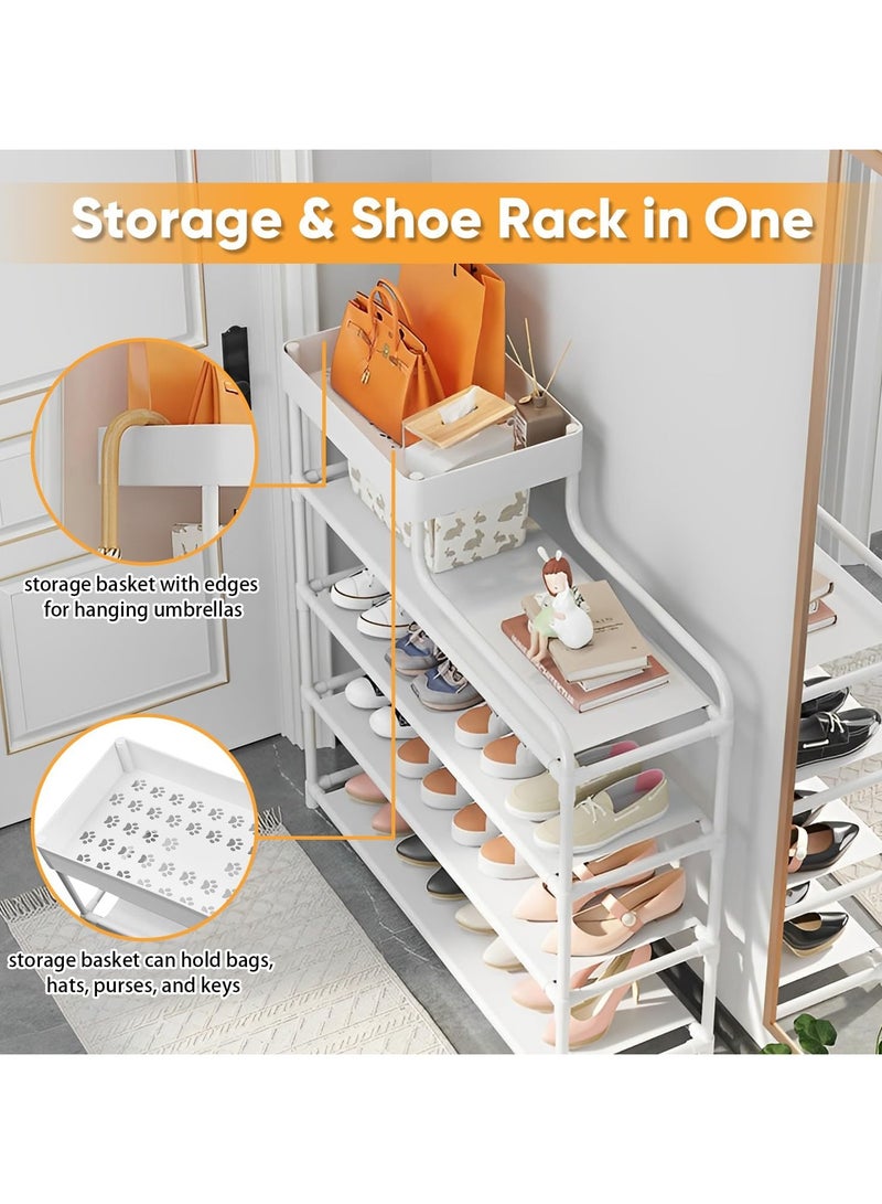 BLOOMING TIME 6-Tier Shoe Rack Metal Shoe Organizer with 4 Fabric Shelves and Top Storage Basket Sturdy Durable Shoe Shelf for Closet Entryway Balcony Bedroom - Image 5