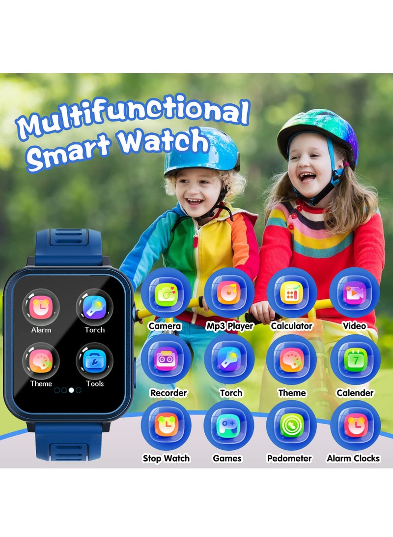 ساعة ذكية للأطفال، ساعة ألعاب ذكية مع 24 لعبة، شاشة تعمل باللمس عالية الدقة، فيديو، كاميرا، مشغل موسيقى، عداد الخطى، مصباح يدوي، ساعة منبه، ساعات أطفال للأولاد والبنات من 5-12 سنة (أزرق غامق) - Image 2