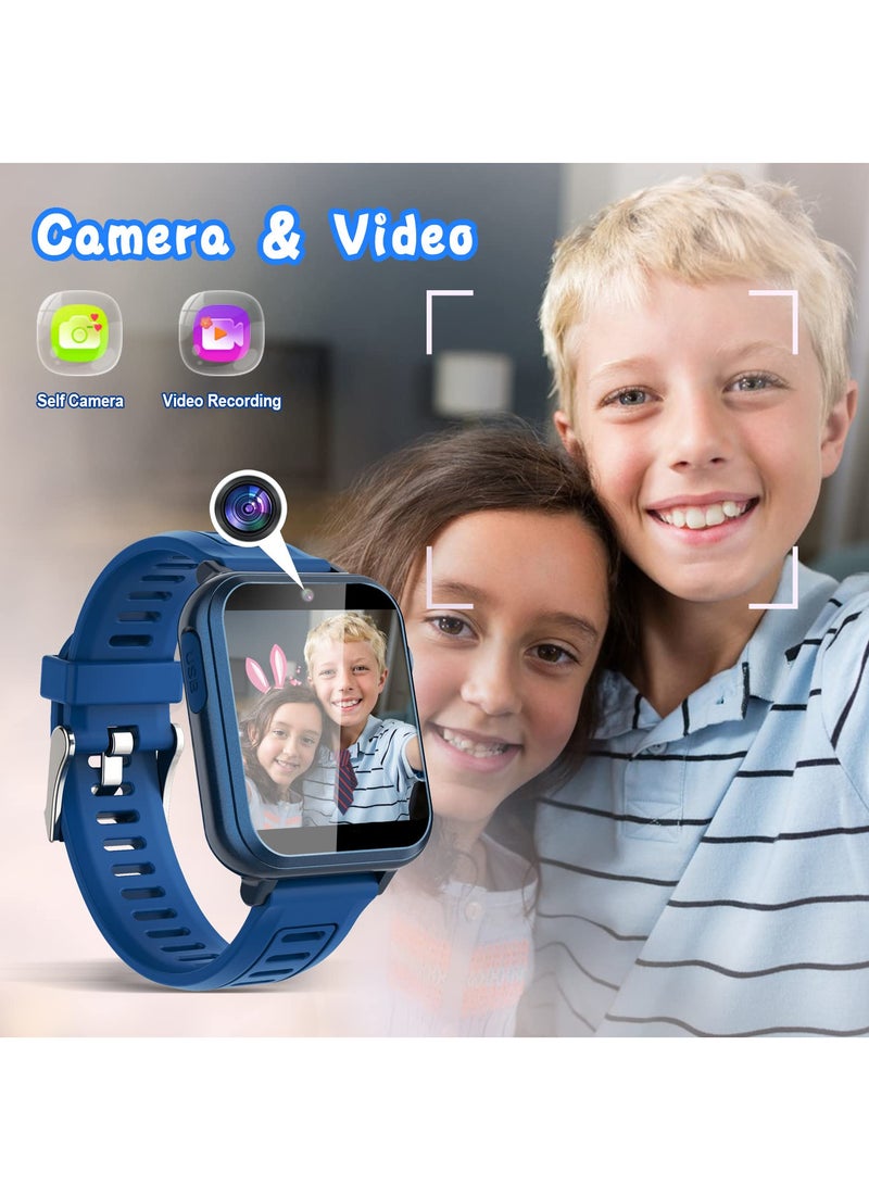 ساعة ذكية للأطفال، ساعة ألعاب ذكية مع 24 لعبة، شاشة تعمل باللمس عالية الدقة، فيديو، كاميرا، مشغل موسيقى، عداد الخطى، مصباح يدوي، ساعة منبه، ساعات أطفال للأولاد والبنات من 5-12 سنة (أزرق غامق) - Image 4
