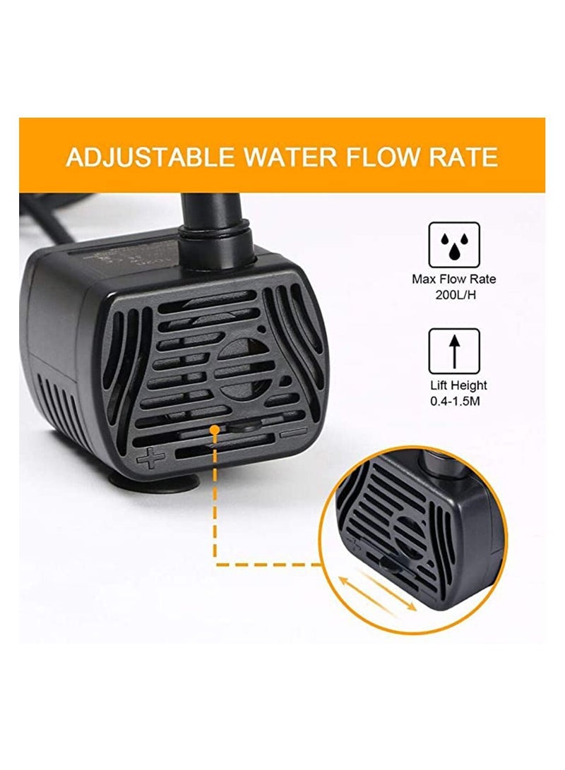 Y&D Submersible Water Pump, 200L USB Pump for Aquarium, Fish Tank, Statuary and Hydroponics Fountain Super Silent Small - Image 3