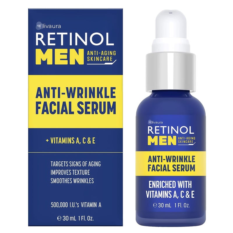 LIVAURA Retinol Menâ€™s Anti-Wrinkle Facial Serum â€“ The Original Retinol Anti-Aging Menâ€™s Formula For Younger Looking Skin â€“ Vitamin-Enriched To Smooth Fine Lines & Wrinkles, Promote Firmness - Image 1
