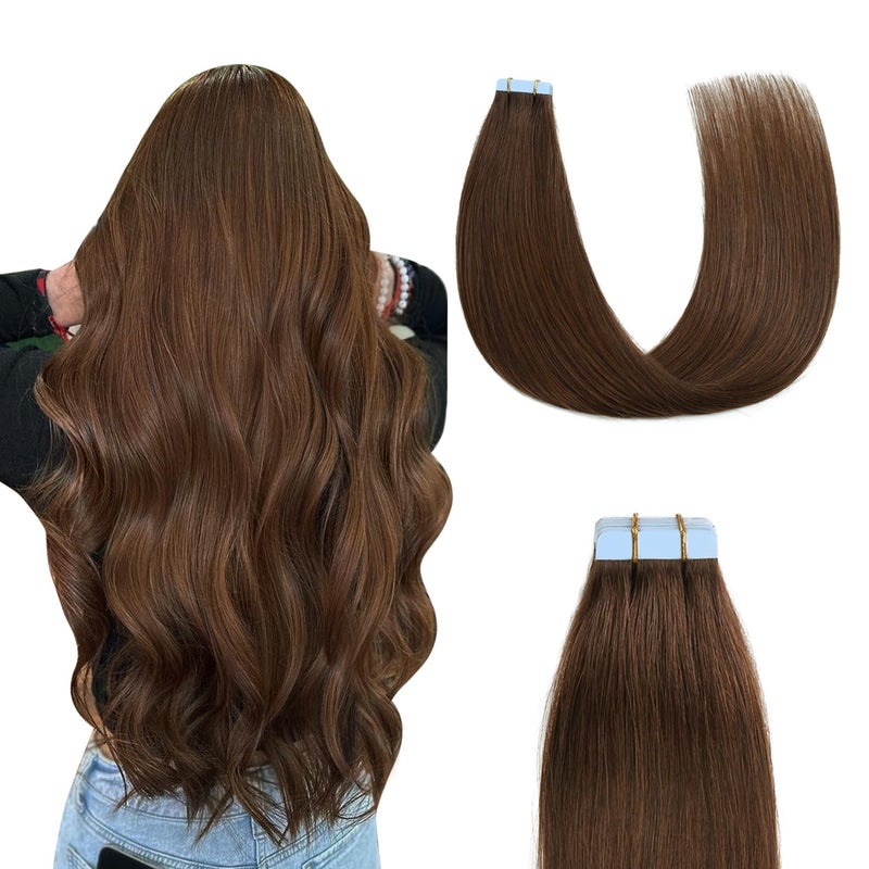 Sunya Tape in Hair Extensions Human Hair Chocolate Brown 12 Inch Straight Seamless Skin Weft Brown Tape in Hair Extensions 4 40 Gram 20PcsPack