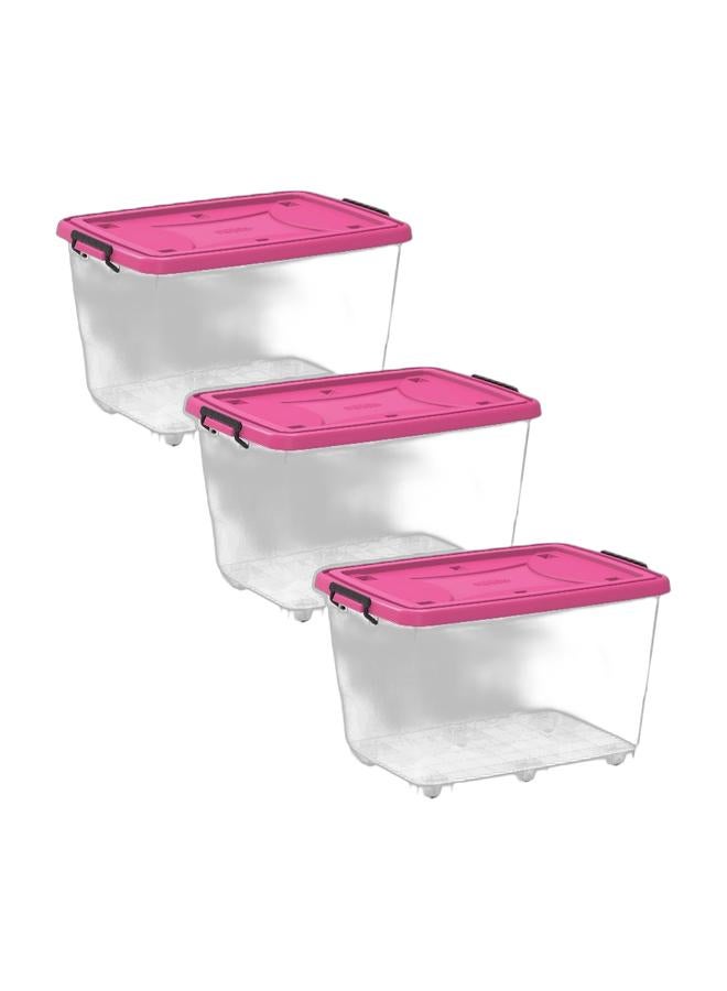 Cosmoplast صندوق تخزين بلاستيكي شفاف سعة 82 لتر مع عجلات وغطاء قابل للقفل (عبوة من 3) - Image 1