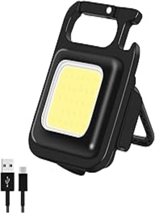 Generic Harnestle Mini COB Keychain Light, Rechargeable Small LED Flashlight, 800 Lumen，Portable 4 Light Modes Pocket with Folding Bracket Bottle Opener & Magnet Base, Emergency Camping Fishing Walking Work 