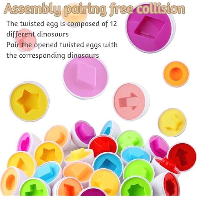 MATCHING EGGS, 12 PIECES EASTER GIFTS CHILDREN, MONTESSORI EGGS TOY, EASTER EGGS PLASTIC, COLOUR AND SHAPE RECOGNITION, SORTER, PUZZLE SKILLS, EDUCATIONAL TOY FOR CHILDREN - Image 5