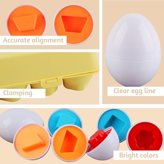 MATCHING EGGS, 12 PIECES EASTER GIFTS CHILDREN, MONTESSORI EGGS TOY, EASTER EGGS PLASTIC, COLOUR AND SHAPE RECOGNITION, SORTER, PUZZLE SKILLS, EDUCATIONAL TOY FOR CHILDREN - Image 4