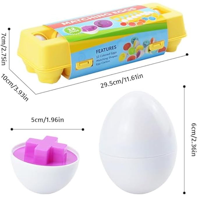 MATCHING EGGS, 12 PIECES EASTER GIFTS CHILDREN, MONTESSORI EGGS TOY, EASTER EGGS PLASTIC, COLOUR AND SHAPE RECOGNITION, SORTER, PUZZLE SKILLS, EDUCATIONAL TOY FOR CHILDREN - Image 3