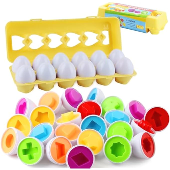 MATCHING EGGS, 12 PIECES EASTER GIFTS CHILDREN, MONTESSORI EGGS TOY, EASTER EGGS PLASTIC, COLOUR AND SHAPE RECOGNITION, SORTER, PUZZLE SKILLS, EDUCATIONAL TOY FOR CHILDREN - Image 2