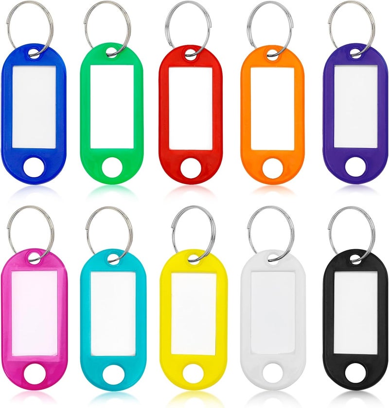 Siutaga 50 Pcs Key Tags, Key Labels, Tough Plastic Key Tags with Split Ring Label Window, Key Chain ID Tags with Container for Luggage, Backpacks, Key, Name, Bags(10 Colors) - Image 1