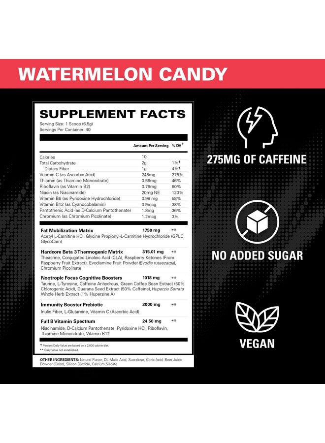 EHP Labs OxyShred Hardcore Super Dosed Pre Workout Powder - Preworkout Powder with L Glutamine & Acetyl L Carnitine, Energy Boost Drink - 275mg of Caffeine - Watermelon Candy, 40 Servings - Image 2