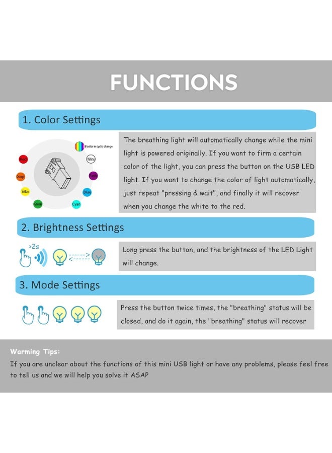 Mini USB LED RGB Light Brightness Adjustable 8 Color Changeable for Car, Laptop, Keyboard. Atmosphere Smart Night Lamp for Home Decoration (DC : 5V) (Quantity: 2) - Image 5