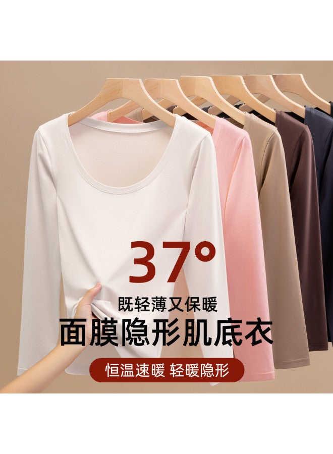 Modal Round Neck Comfortable Base Shirt For Women, Slim-Fit Basic Solid Color Versatile Warm Top For Women - Image 2