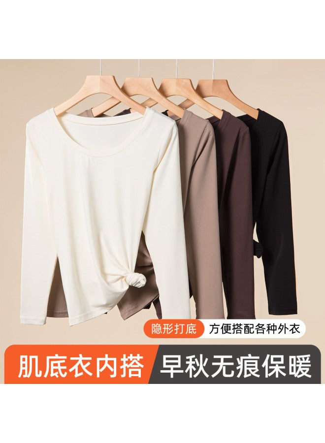 Modal Round Neck Comfortable Base Shirt For Women, Slim-Fit Basic Solid Color Versatile Warm Top For Women - Image 5