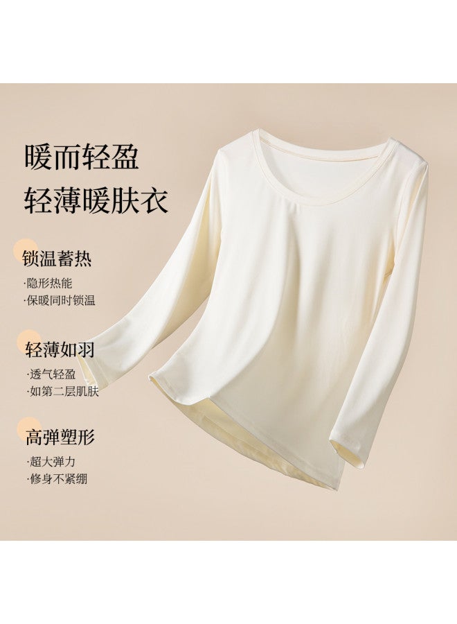 Modal Round Neck Comfortable Base Shirt For Women, Slim-Fit Basic Solid Color Versatile Warm Top For Women - Image 4