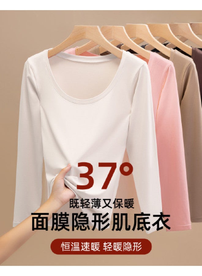 Modal Round Neck Comfortable Base Shirt For Women, Slim-Fit Basic Solid Color Versatile Warm Top For Women - Image 1