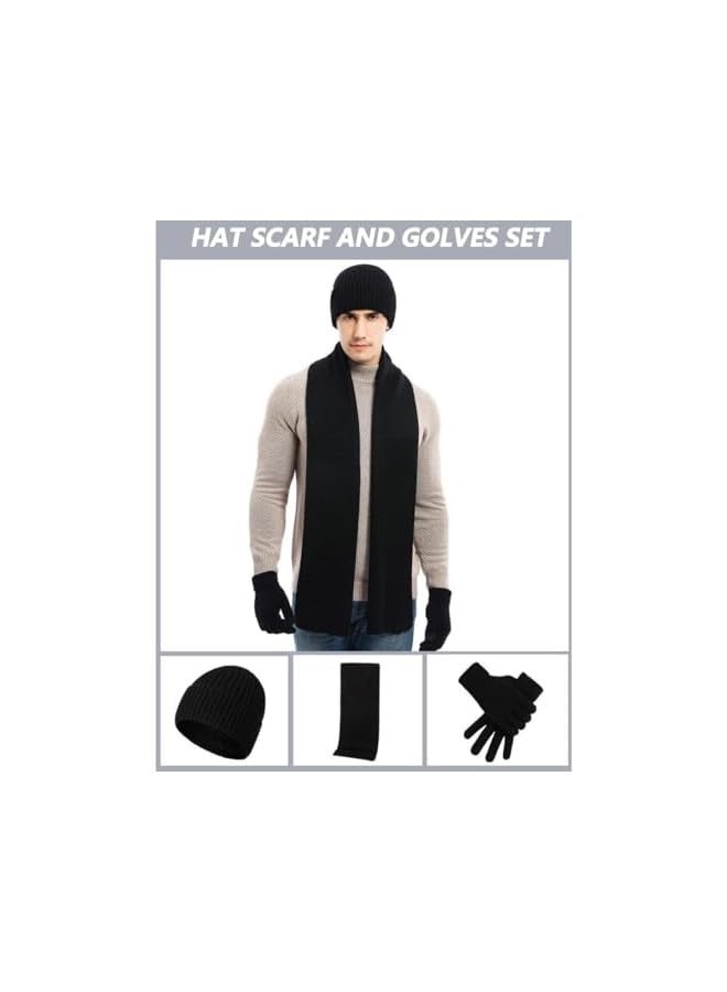 بروماس مجموعة من 3 قطع من الأوشحة والقبعة الشتوية والجولف - قفازات شاشة اللمس للرجال - قبعات محبوكة - وشاح حراري طويل - مبطن بالصوف للرجال والنساء الرياضات الخارجية - Image 3