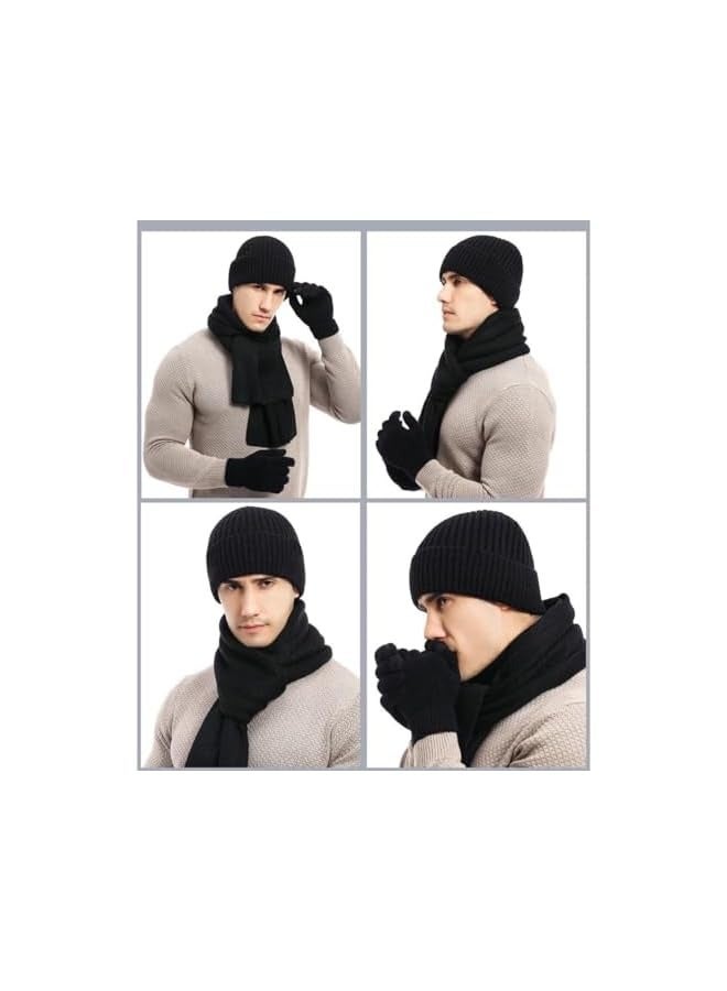 بروماس مجموعة من 3 قطع من الأوشحة والقبعة الشتوية والجولف - قفازات شاشة اللمس للرجال - قبعات محبوكة - وشاح حراري طويل - مبطن بالصوف للرجال والنساء الرياضات الخارجية - Image 4