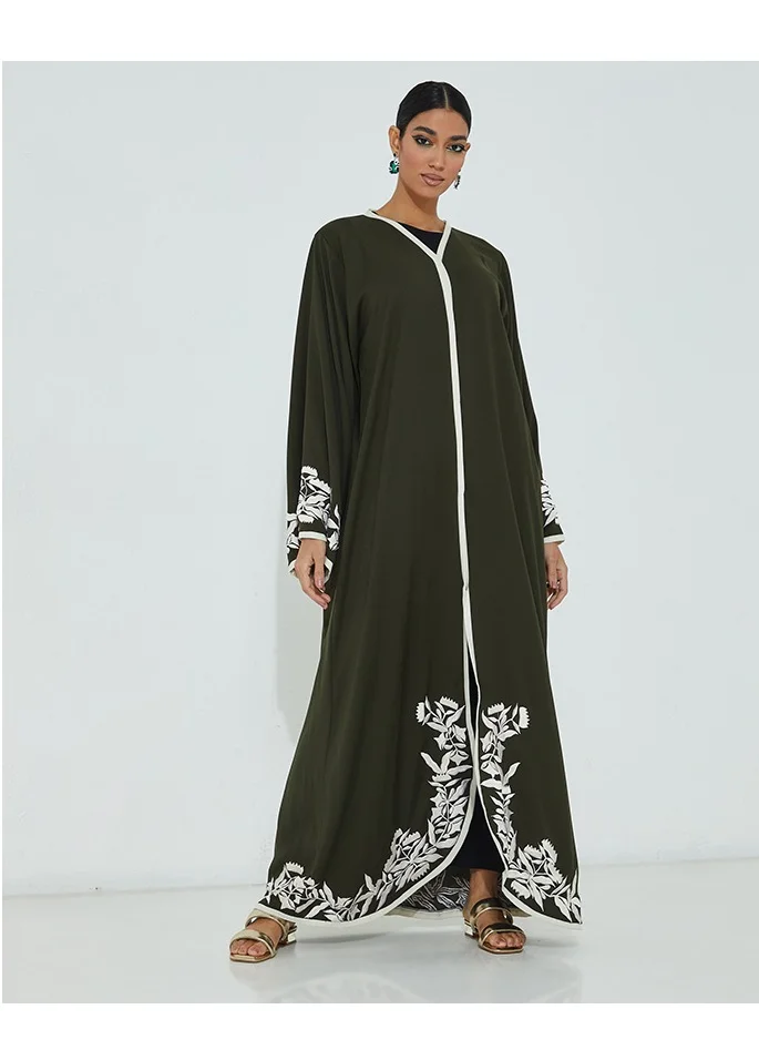 Rosette Abaya Embroidered Green Abaya