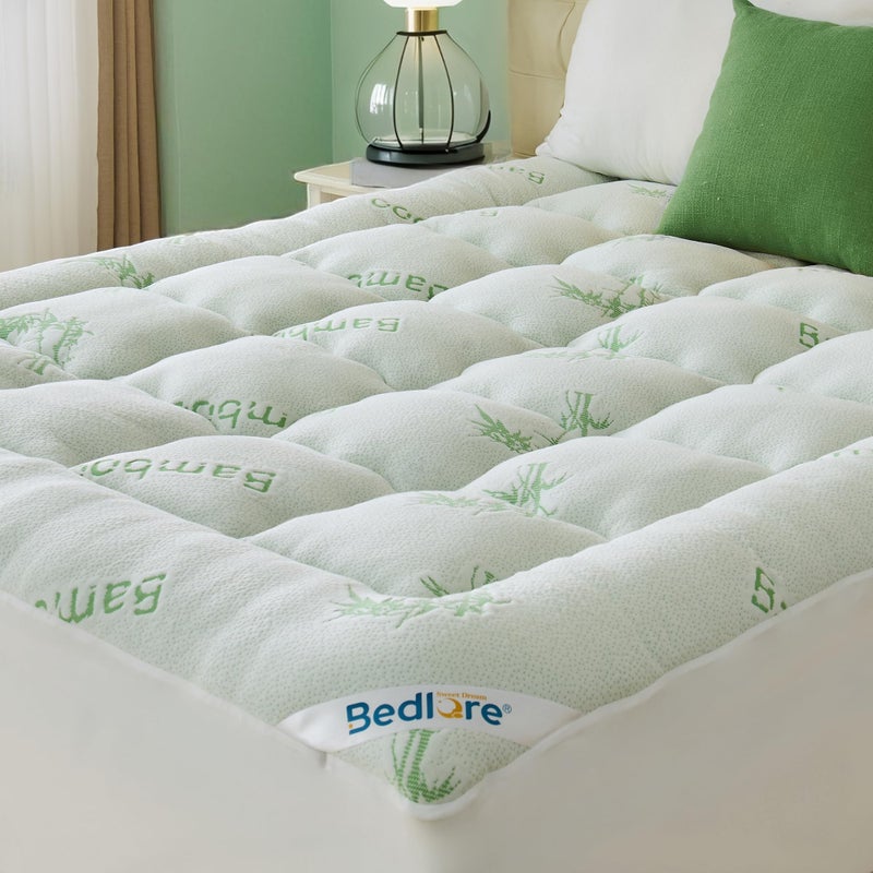 BEDLORE Queen Mattress Topper Viscose Derived from Bamboo, Thick Pillow Top Mattress Pad with Stretchable Pockets for 6-18 inches Mattress, Soft Mattress Topper for Back Pain Relief - Image 1