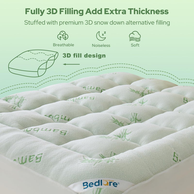 BEDLORE Queen Mattress Topper Viscose Derived from Bamboo, Thick Pillow Top Mattress Pad with Stretchable Pockets for 6-18 inches Mattress, Soft Mattress Topper for Back Pain Relief - Image 5