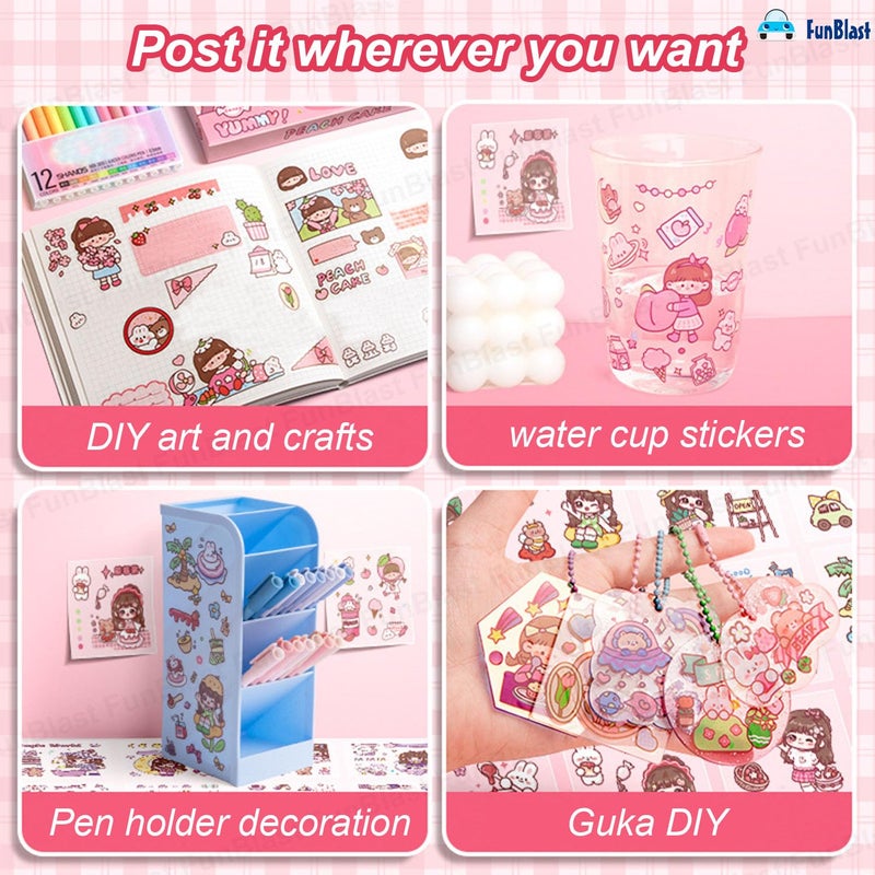FunBlast ملصقات أرضية ذات طابع حفل سكرية ذاتية اللصق - 100 ورقة ملصقات PVC لطيفة لمشاريع، مجموعة ملصقات بنات على الطراز الياباني، تزيين دفاتر، حرف يدوية - 18 × 18 × 2 سم - Image 3