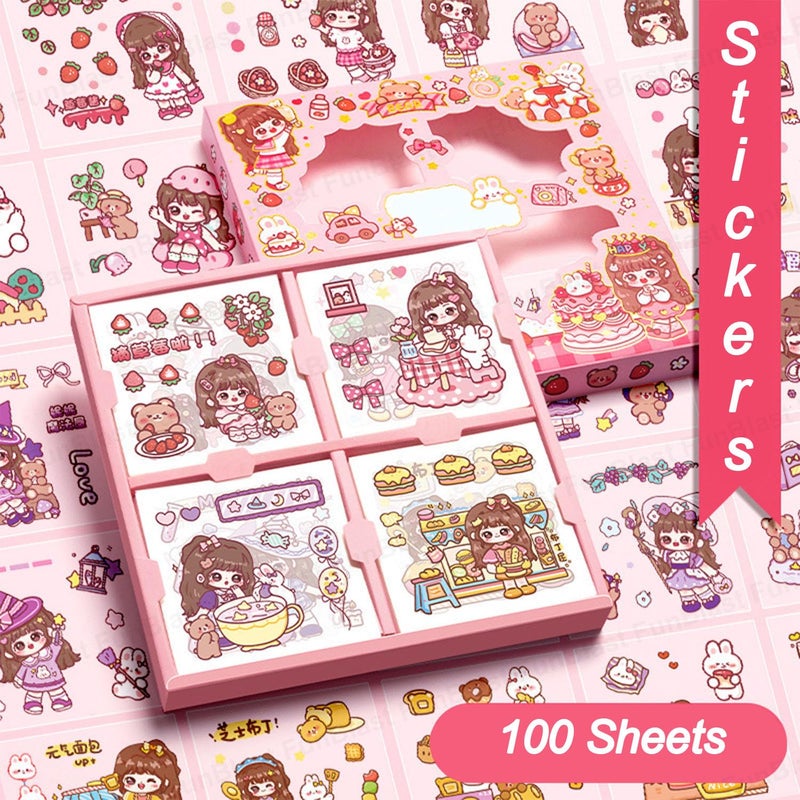 FunBlast ملصقات أرضية ذات طابع حفل سكرية ذاتية اللصق - 100 ورقة ملصقات PVC لطيفة لمشاريع، مجموعة ملصقات بنات على الطراز الياباني، تزيين دفاتر، حرف يدوية - 18 × 18 × 2 سم - Image 5