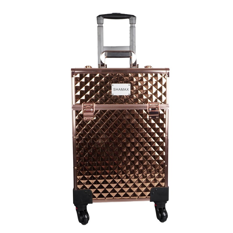 SHAMAX Professional Makeup Organizer Trolley With Wheels Jumbo Multi Function Artist Rolling Trolley Vanity Trolley Beauty Train Case Cosmetic Organizer Makeup Cosmetic Vanity Trolley3599 Rosegold - Image 1