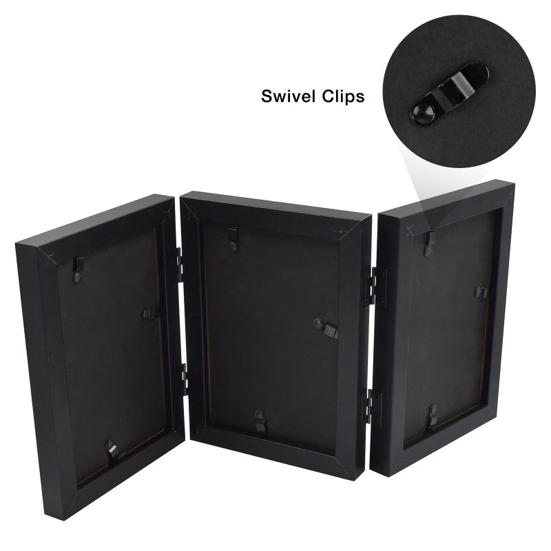 Frametory, 3 Picture Frames 4x6 Trifold Photo Frames Collage - Real Glass - Triple Folding (Black, 1 Pack) - Image 5