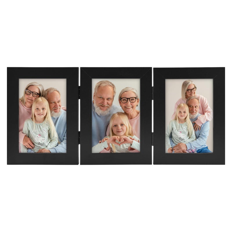 Frametory, 3 Picture Frames 4x6 Trifold Photo Frames Collage - Real Glass - Triple Folding (Black, 1 Pack) - Image 2