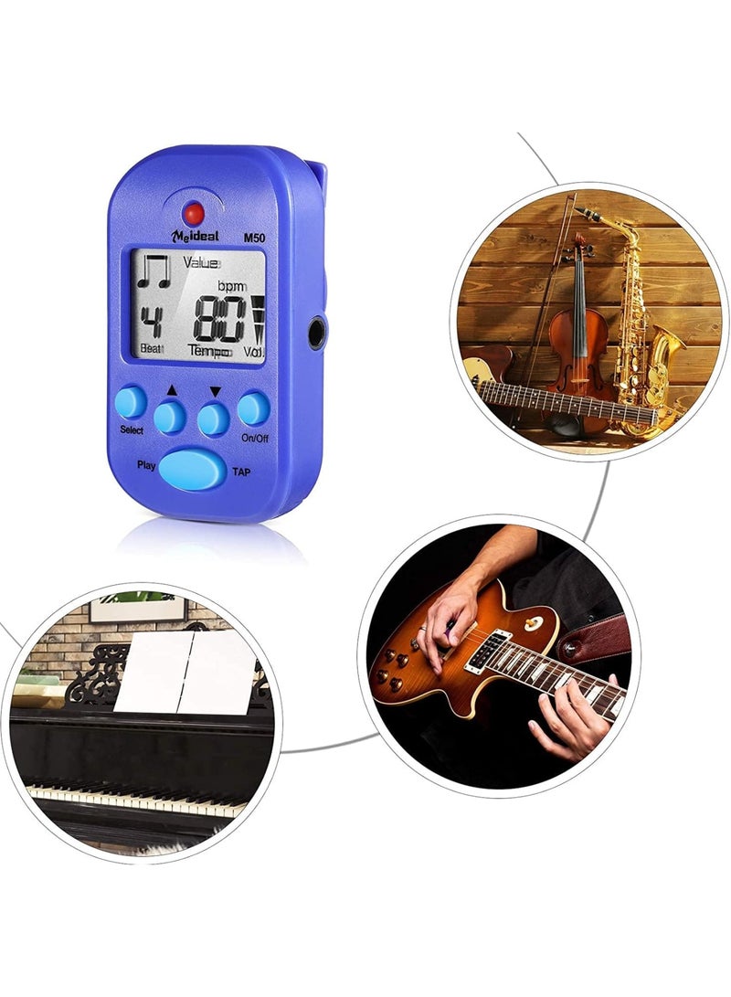 SOLARAE Mini Digital Metronome, Multifunctional, Portable, Volume Adjustable, Clip on, with Speaker, Beat Tempo, for Piano, Guitar, Saxophone, Flute, Violin, Drum, Blue - Image 2