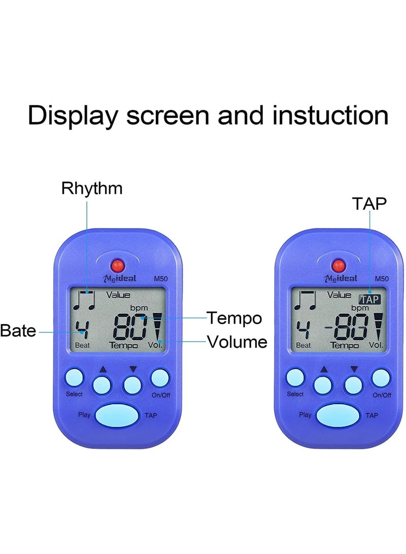 SOLARAE Mini Digital Metronome, Multifunctional, Portable, Volume Adjustable, Clip on, with Speaker, Beat Tempo, for Piano, Guitar, Saxophone, Flute, Violin, Drum, Blue - Image 4
