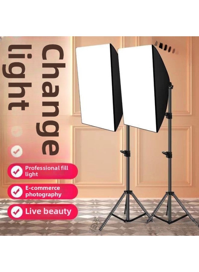 Shadow Source Live Broadcast Fill Light Photography Light Light Soft Light Box Studio Suit Studio Bar Arm-Light Source Color:Single Light [400w Three-color Remote Control] + Soft Box + 2.1m Brackets  - Image 2