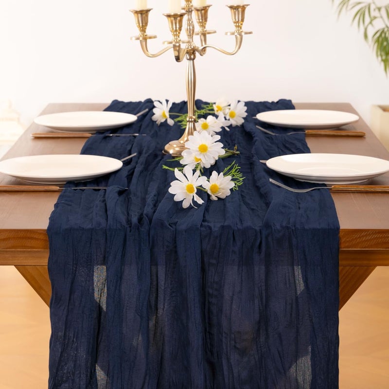 Socomi 3pcs Navy Blue Summer Cheesecloth Table Runner Boho Rustic Gauze 120 inch 10FT Cheese Cloth Sheer Runner for Wedding Party Baby Shower Birthday Home Decor Holiday Decorations - Image 5