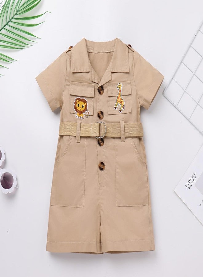 ODOLDI Wild One Birthday Outfit Girl Short Sleeve Khaki Safari Jumpsuit with Safari Hat Baby Safari Outfit Zookeeper Jungle Safari theme Photo Shoot Outfits Khaki 18-24 Months - Image 4