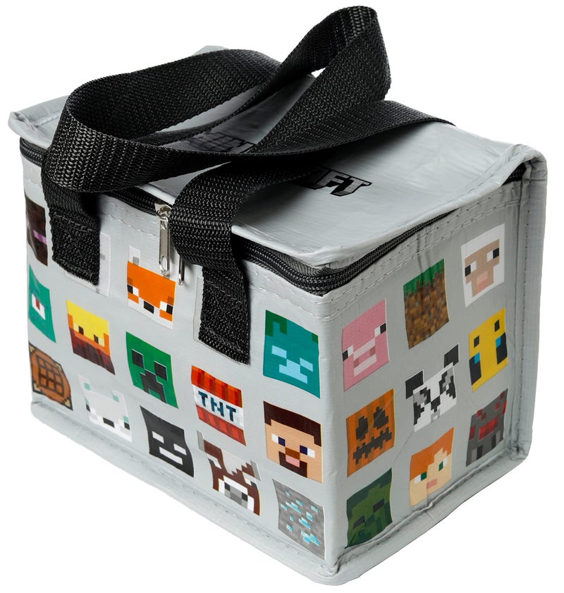 Puckator Cool Lunch Bag with Minecraft Faces Design Made Out of Recycled Plastic Bottles  Insulated Lunch Bag for Women Men Children  Lunch Box Bag for Work  School  Beach Picnic Accessories