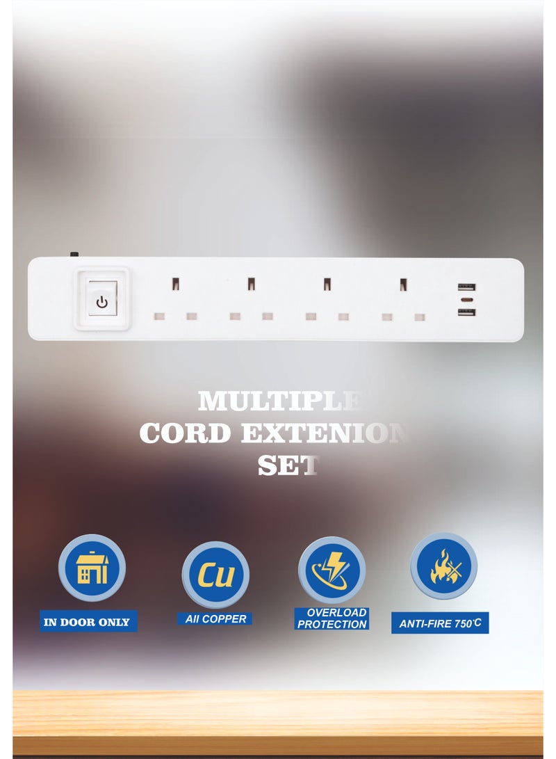 MOVAL Power Extension Cord 3m | 4 Socket Power Strip with 2 USB & Type-C | Multi Plug Extension Cable for Home & Office - Image 5
