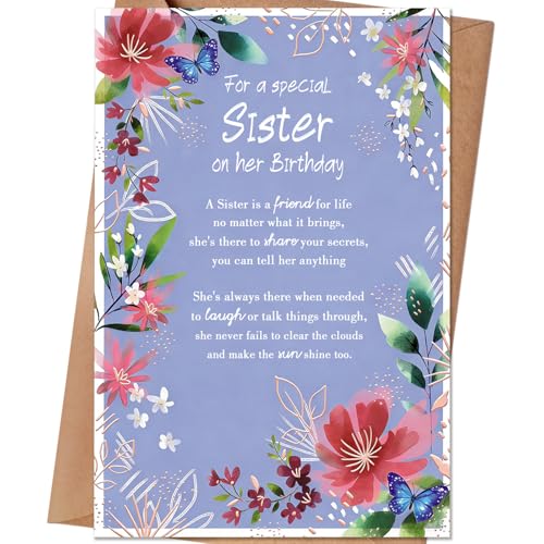 HEJOYN Sister Birthday Card, Happy Birthday Cards Gift for Sister - Image 1