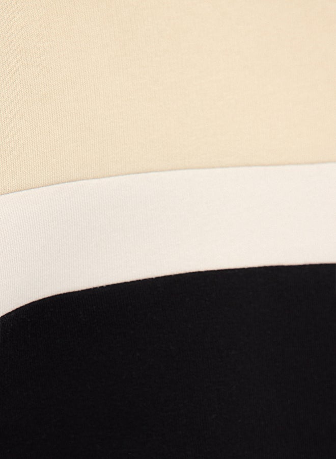 trendyol Brown Oversize/Wide Cut Color Block Fleece Inside Hooded Sweatshirt - Image 4