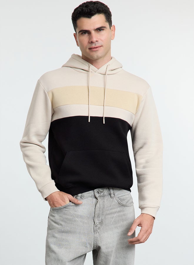 trendyol Brown Oversize/Wide Cut Color Block Fleece Inside Hooded Sweatshirt - Image 1