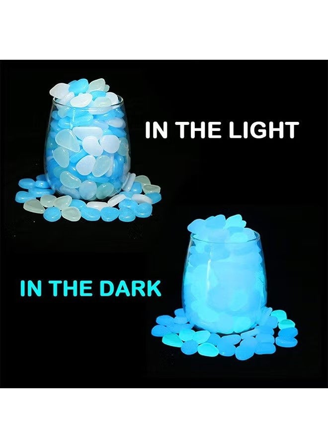 واي جيه توهج في الحديقة المظلمة الحصى الأحجار الصخور للفناء وممرات التزيين، DIY زخرفية الأحجار المضيئة باللون الأزرق (200 PCS) - Image 3