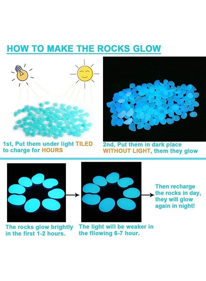 واي جيه توهج في الحديقة المظلمة الحصى الأحجار الصخور للفناء وممرات التزيين، DIY زخرفية الأحجار المضيئة باللون الأزرق (200 PCS) - Image 2