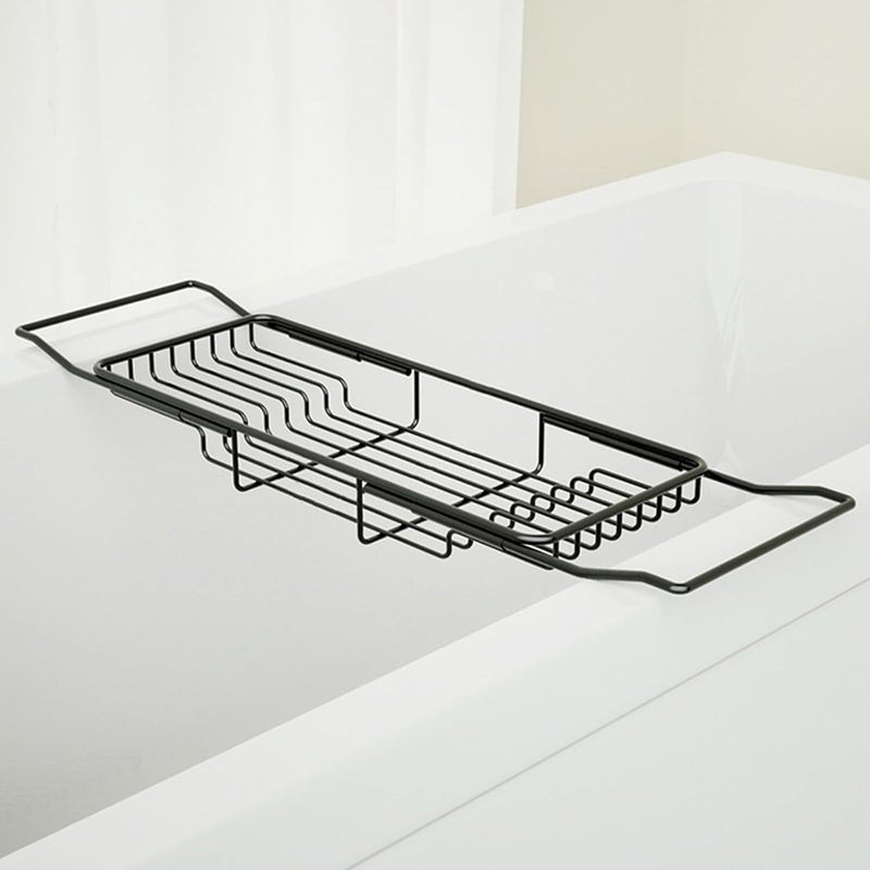 GHIDINI Stainless Steel Bathtub Caddy Tray, Expandable Bath Tub Tray Table, Adjustable Bathroom Tray, Bath Organizer Tub Shelf,Black,26.8~35.4in - Image 1