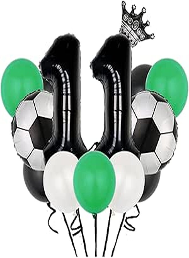 Soccer Balloons Set 11th Birthday Decoration,14 Piece Soccer Themed balloons ,Number 11 number Foil Balloon Football Mini Crown Black Latex Balloons for Birthday Soccer Sports Themed Party Supplies