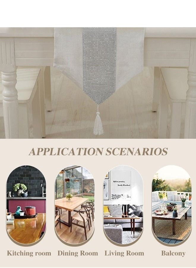 Generic Table Runner with Diamante Strip and Tassels Beige 32*210CM  - Image 5