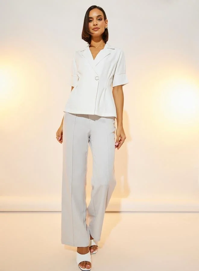 Take Two Solid Notch Lapel Wrap Front Top