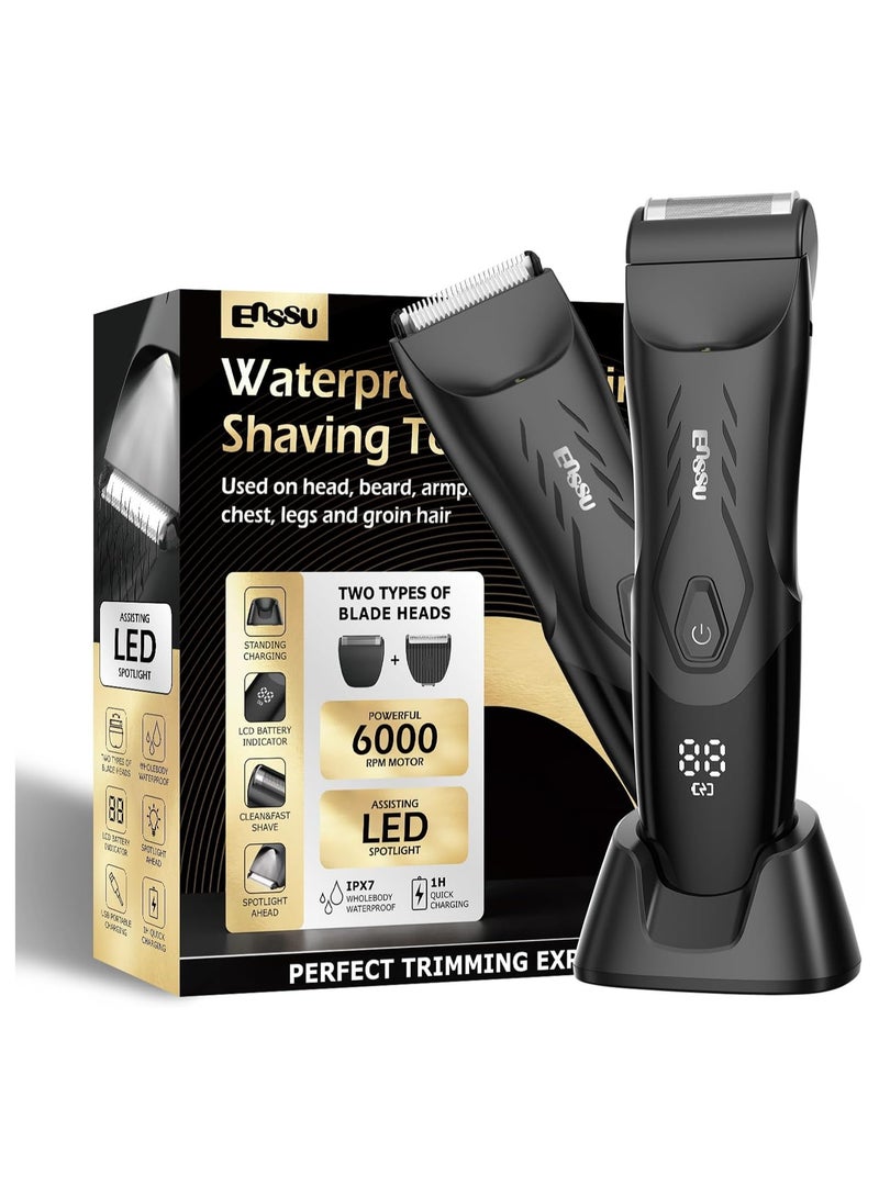 ENSSU Trimmers for Men, Beard Trimmer for Men with Skin-Safe Ceramic Clipper & Foil, Wireless Charging Dock, Waterproof Body Groomer for Groin, Chest, Beard, and Pubic Hair - Image 1