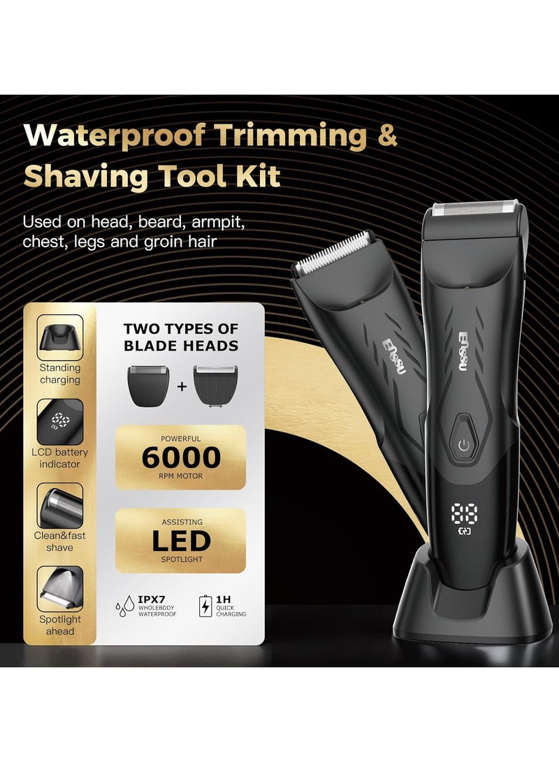 ENSSU Trimmers for Men, Beard Trimmer for Men with Skin-Safe Ceramic Clipper & Foil, Wireless Charging Dock, Waterproof Body Groomer for Groin, Chest, Beard, and Pubic Hair - Image 2