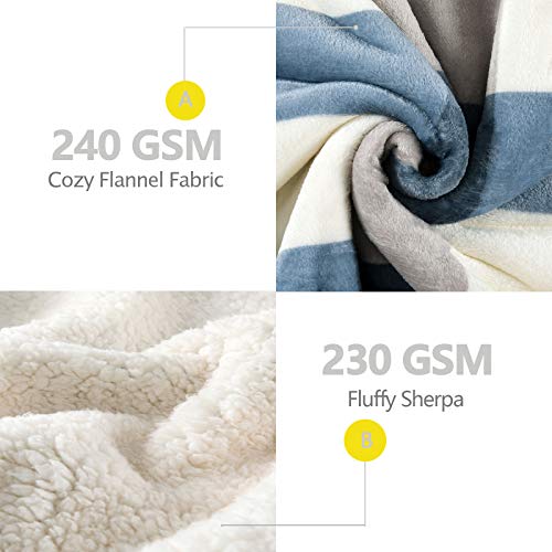 PU MEI Sherpa Fleece Throw Blanket 60" x 80" Reversible Plush Fluffy Large Big Blanket Lattice Flannel Blankets for Sofa Couch Bed (Grey-Soft Blue, 60"*80") - Image 4
