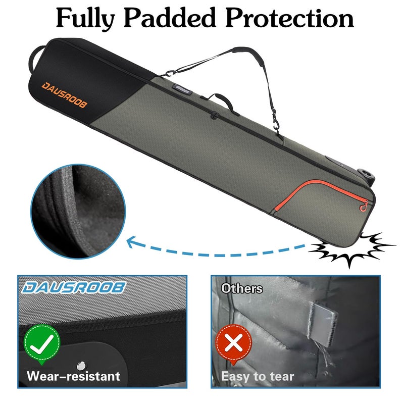 DAUSROOB Snowboard Bag with Wheels, Fully Padded Ski Bag for Air Travel 1680D Waterproof Fabric, Rolling Ski Travel Bag for Flying, Durable, Large Capacity for Skis, Boots and Helmets (164CM) - Image 3